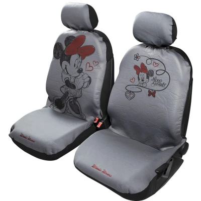 Imagen de Par de Fundas para Asientos Delanteros Coche Minnie universales Mickey Mouse Grises airbag Compatible reposacabezas Separados