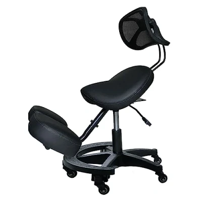 Imagen de ZZYY Silla Ergonomica De Rodillas, Postura Rodillas con Ruedas Giratorias, Altura Y áNgulo Ajustable, Taburete Soporte Espalda para El Hogar La Oficina,Negro
