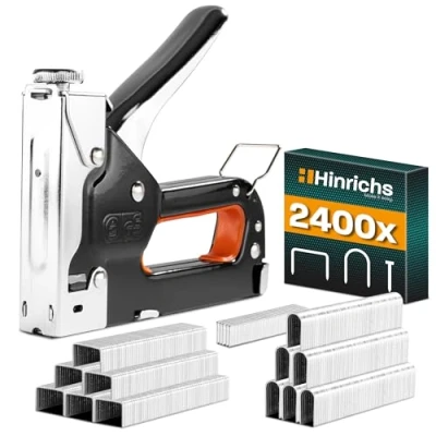 Imagen de Hinrichs Juego de Grapadora Manual Profesional 3 en 1 para Madera Tapicería Cables Pared con 400 Grapas y 200 Clavos