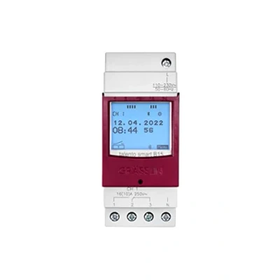Imagen de GRÄSSLIN 43.02.0001.1 Talento Smart B15 Interruptor Horario Digital con Interfaz Inalámbirco Bluetooth 4.0 1 Canal Montaje Carril DIN Programación Movil a través de la App AC 110 230 V