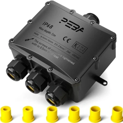 Imagen de PEBA® Cajas de conexiones Impermeables IP68, conector cable estanco, Caja Exterior Grande 4 vías, Apto para cables Ø4 14 mm Estanca, Negro