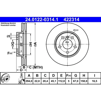 Imagen de ATE 24.0122 0314.1 Disco de freno 294 22,0 5 112,0 ventilado revestido altamente carbonizado con tornillos MINI: Hatchback, Countryman, Clubman