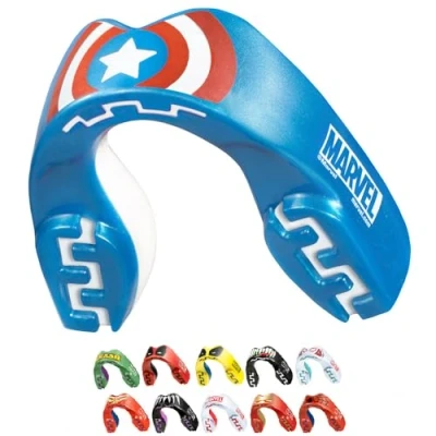 Imagen de Marvel Captain America Protector bucal adultos y niños para todos los deportes de contacto, incluidos rugby, MMA, artes marciales kickboxing, judo, hockey boxeo
