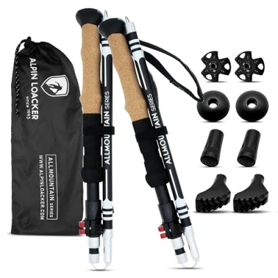 Imagen de Alpin Loacker Bastones Trekking Alluminio Plegables Ligero y Fijos Resistente I Palos Senderismo Regulable Multiusos: Alpinismo, Nordic Walking, Esquí, Trail Running, 100 120cm