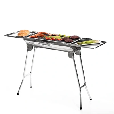 Imagen de InnovaGoods® barbacoa ExelQ, carbon portatil, parrilla fácil y comodo traslado, Ideal para el ahorro de espacio, Acero inoxidable