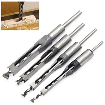 Imagen de WSOOX Juego de 4 brocas madera para taladrar agujeros cuadrados, herramientas trabajar la madera, kits en espiral (6,4 mm/8 mm/9,5 mm/12,7 mm)