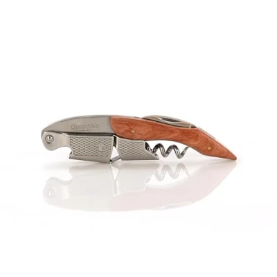 Imagen de Qpractiko Sacacorchos Profesional Sommelier Diseño Elegante y Multifuncional Cuchilla de Sierra Abrechapas Integrado Mango Madera Noble Espiral Acero Inoxidable