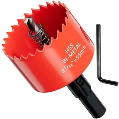 Imagen de GARHWAL Sierra perforadora bimetálica de 55 mm, broca perforadora, con adaptador triangular y centrado. Corte preciso rápido madera, plástico, placas yeso, metal finas más