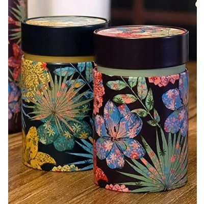 Imagen de Eigenart Casa Rustic Flower RF75117 Juego de 2 cajas metal redondas con cierre rosca y capacidad 150 g
