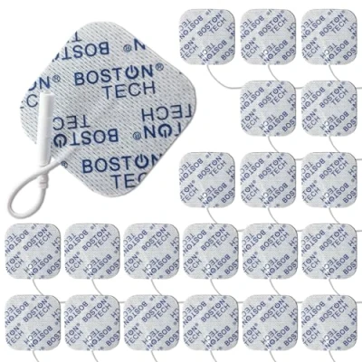Imagen de Set de 20 Electrodos Boston Tech. Pads 5x5 cm. Compatibles con Electro Estimuladores TENS EMS Conector 2 mm Tipo Pigtail (Clavija). Reutilizables Óptima Adherencia. No Requiere Gel.