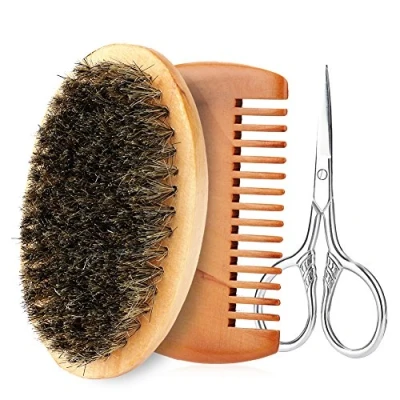 Imagen de kit de cuidado barba hombres aseo cepillo barba, peine y tijeras bigote profesional conjunto regalo herramienta limpieza(# 3)
