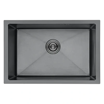 Imagen de Ibergrif M87044B Fregadero Cocina 70 x 44 cm, Bajo Encimera o Sobre con Filtro de Drenaje, Acero Inoxidable, Negro
