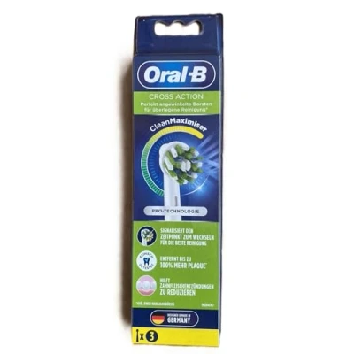 Imagen de Oral B Crossaction Cabezal de Recambio, Set 3 Recambios para Cepillo Eléctrico Recargable, Redondeado con Diseño Inspiración Profesional Limpiar Diente por Diente, Blanco