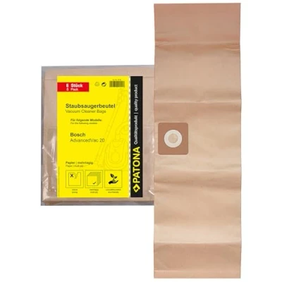 Imagen de PATONA 5X Bolsas de Aspiradora Incl. Microfiltro Compatible con Bosch AdvancedVac 20, 2609256F33, Bolsa Antipolvo Resistente al Desgarro, Papel Multicapa