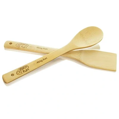 Imagen de Espátula de cocina, utensilios juego bambú, cuchara, 30 cm, cubiertos madera, respetuosos con el medio ambiente