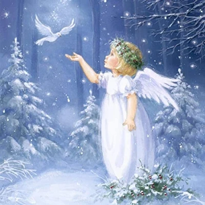Imagen de 20 servilletas Angel with Dove Ángel con paloma Bosque Invierno Navidad Decoración de mesa Producción alemana 33 x cm