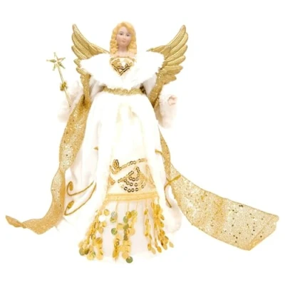 Imagen de The Christmas Workshop 82050, 30 cm de árbol Navidad Ángel tradicional en la parte superior, crema/dorado