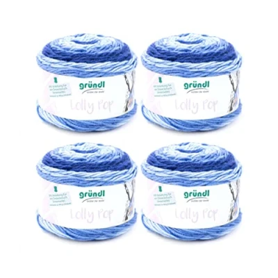 Imagen de Gründl Lolly Pop, Hilo de Ganchillo y Punto (Hilo Universal Similar a la Lana Lavable 100% poliacrílico, 150 g / 240 m, tamaño Aguja: 5 6, 4 x g), Blueberry Swirl