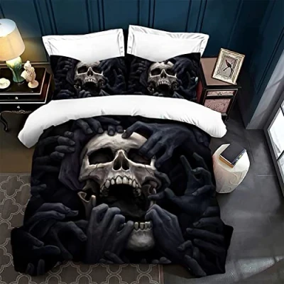 Imagen de LXTOPN Juego de ropa cama 200 x cm, funda almohada 50 75 edredón microfibra con diseño calavera, para doble (200 1)
