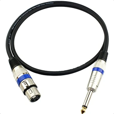 Imagen de HTRUIYATY Stereo Cable de Micrófono Xlr Hembra a 6.35 mm 1/4 TS Jack, Audio Desequilibrado Mono Conector Guitar (5 m)