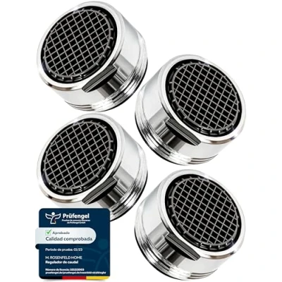 Imagen de 4 piezas grifo regulador M24 flujo de agua 5 l/min colador alta tecnología antical con filtro esférico Aireador latón cromado Accesorio chorro para grifos