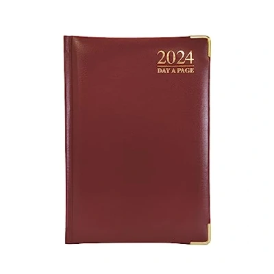 Imagen de G4GADGET Agenda de lujo para 2024, tamaño A5, color borgoña y rojo, día por página, parte delantera acolchada tapa dura, bordes dorados