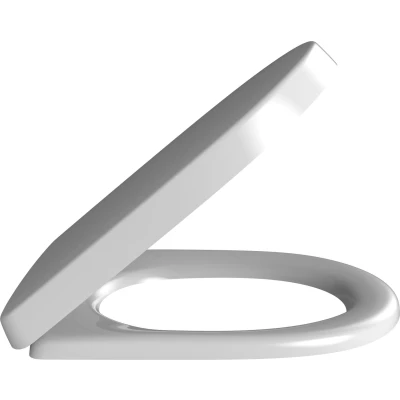 Imagen de asiento para inodoro O.novo de Villeroy &amp; Boch, con bisagras acero inoxidable, aro fabricado Duroplast resistente, pieza recambio original, en forma D, color blanco, brillante