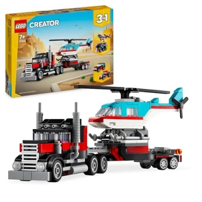 Imagen de Lego Creator 3 en 1 Camión Plataforma con Helicóptero Convertible Vehículos de Juguete: Avión Hélices, Bólido y Coche SUV, Regalo para Niños Niñas 7 Años o Más 31146