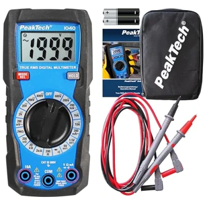 Imagen de PeakTech P 1040 Multímetro digital compacto TRMS 2.000 cuentas, comprobador de tensión, corriente, resistencia, capacitancia y continuidad, 600V, Negro