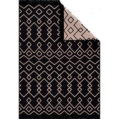 Imagen de Fashion4Home Alfombra de pasillo Tepiche para salón, dormitorio, cocina, habitación los niños, cuarto baño Alfombras Boho Kelim negro y beige, tamaño: 80 x 150 cm
