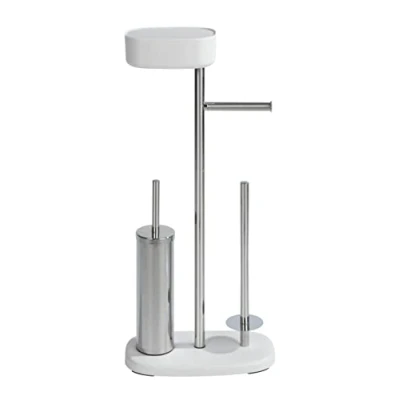 Imagen de WENKO Juego de WC pie «Rivazza», con portarrollos Papel higiénico Integrado, Soporte para escobillas baño, Rollo Reserva y Caja portaobjetos, 17 x 72,5 32 cm, Blanco