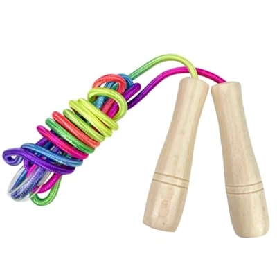 Imagen de Maxentico 250 cm Comba de Saltar, Cuerda para Saltar Ajustables, Corda con Mango Madera, Cuerdas Niños, Larga Ninos Ejercicio, Fitness(Color Del Arcoiris)