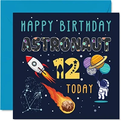 Imagen de Stuff4 tarjeta de cumpleaños número 12 para niño, astronauta espacial, cosmos, feliz años, tarjetas felicitación 145 mm hijo, hija, sobrino, nieto