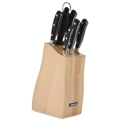Imagen de Arcos Juego Cuchillos Forjados 6 piezas Acero Inoxidable Nitrum. 4055 gr. Cocina Multiusos para Cortar Carne y Verduras. Mango Ergonómico Polioximetileno POM. Serie Riviera. Color Negro.