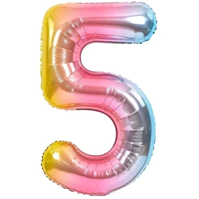 Imagen de Globo 5 Cumpleaños Número Pastel Multicolor Gigante, XXL de 100cm. Decoración Cumpleaños. Aire o Helio.