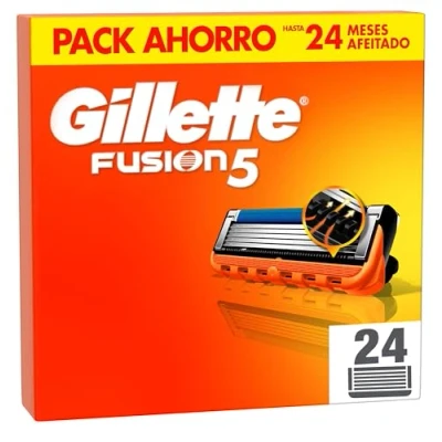 Imagen de Gillette Fusion5 cuchillas de afeitar para hombre, paquete 24 recambios con recortadora precisión, 5 antifricción, adecuadas buzón