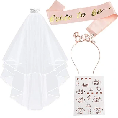 Imagen de Despedida de Soltera Plástico Accesorios, Bride To Be Sash and Veil, Banda Soltera, Bodas, Noche Ducha Nupcial