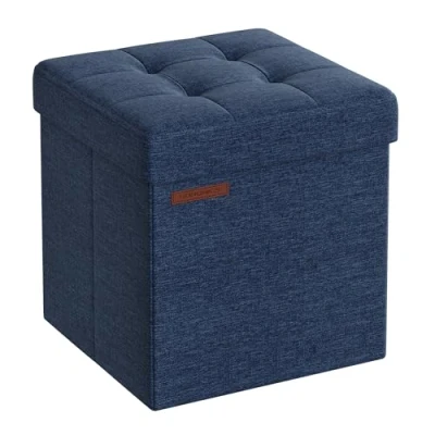 Imagen de SONGMICS Puff Almacenaje 38 cm, Baúl de Almacenaje, Taburete Reposapiés, Azul Medianoche LSF27Q02