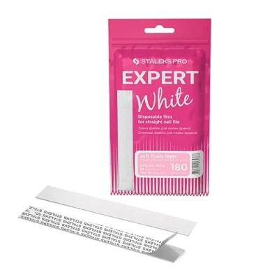 Imagen de STALEKS PRO Recambio de limas rectas uñas con base soft foam adhesivas desechables blancas Expert 20, 30 uds (Grano 180)