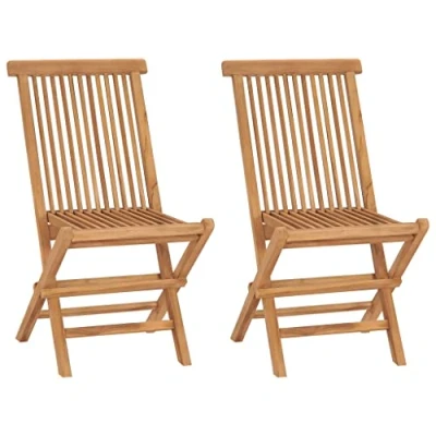 Imagen de vidaXL 2X Madera Maciza de Teca Sillas Jardín Asiento Patio Terraza Balcón Comedor Muebles Mobiliario Exterior Duradero Práctico Plegables