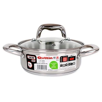 Imagen de Quttin Cacerola Profesional New Caesar de Inducción para Cocina y Horno Grande Acero Inoxidable Antiadherente con Tapa Cristal Asas 18 cm/2 L Apta Todo Tipo Cocinas