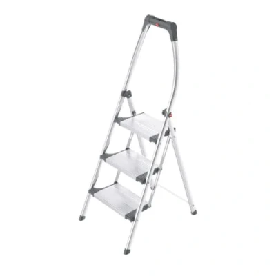 Imagen de Hailo 4303 201 Taburete de Aluminio con Estribo Alto Seguridad (3 peldaños) Plateado (4303 321)