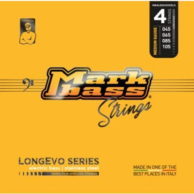 Imagen de MARKBASS Cordera para bajo de 4 cuerdas Longevo, serie Stainless Steel Nano fit Shielded Strings Long Live 045 060 080 105