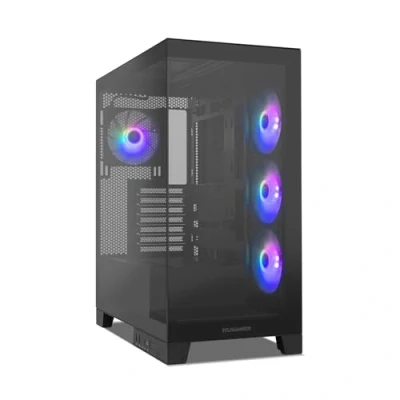 Imagen de NOX XTREME PRODUCTS Hummer Glock Black Semitorre ATX M ITX, Cristal Templado panorámico Frameless, Espacio para 10 Ventiladores, 4X Ventiladores 120mm preinstalados, USB C y 3.0, Negro