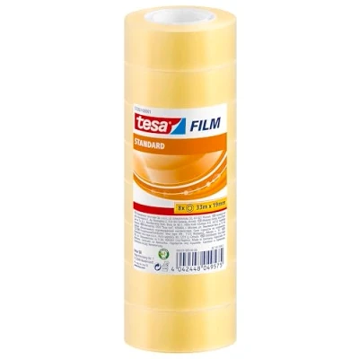 Imagen de tesa film standard, Cinta Adhesiva Multiuso Transparente para el Hogar, la Oficina y Escuela, 33 m x 19 mm, 8 Piezas