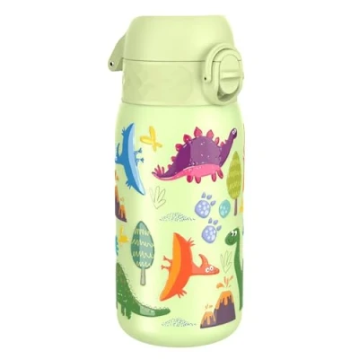 Imagen de ion8 Botella Termica de Agua Acero Inoxidable para Niños, 320ml, a Prueba Fugas, Fácil Abrir, Cerradura Segura, Aptas Lavavajillas, Asa Transporte, Limpiar, Diseño Dinosaurio