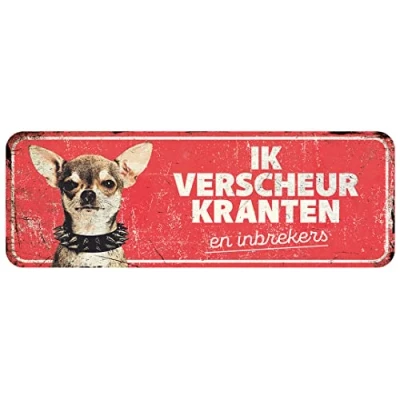 Imagen de D&amp;D Home, Panel de Aversión Atención al Perro, 40x13x0,3 cm, Versión Holandesa, Fondo Rojo, Señal Advertencia Metal Resistente óxido con Texto Divertido