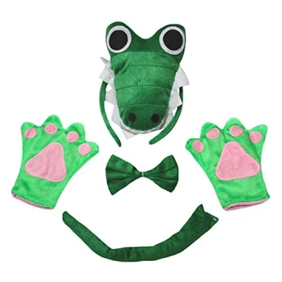 Imagen de Petitebelle Guantes de cola cocodrilo 3D diadema Bowtie niños Disfraz 4 piezas Un tamaño Verde