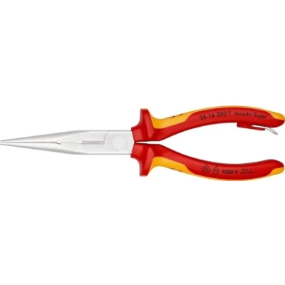Imagen de Knipex Alicate de montaje (alicate boca cigüeña) cromado, homologado por VDE; integrada para colocar una protección anticaída 200 mm (cartulina autoservicio/blíster) 26 16 T BK