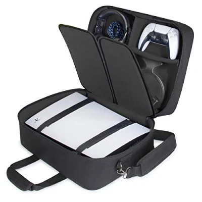 Imagen de USA GEAR PS5 Case Funda De Consola Compatible con Playstation 5 Y Edición Digital Interior Personalizable para Controlador Playstation, Juegos, Auriculares Gaming Accesorios (Negro)